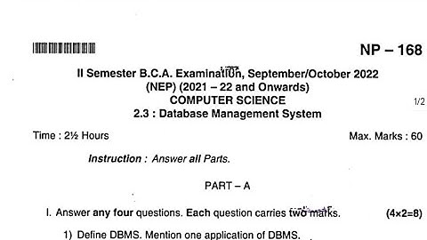 2nd sem BCA, database management system , nep bu 2021-22 question paper #bca #2ndsem