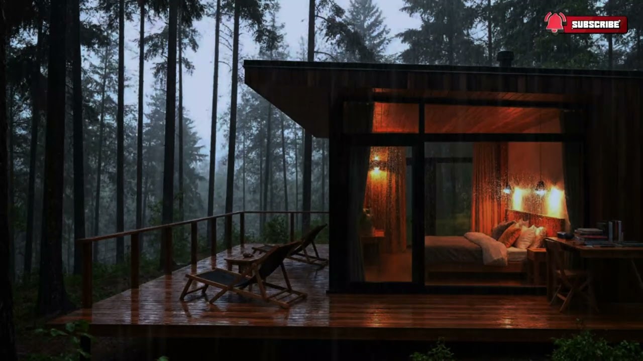 Heavy rain sounds for sleeping, stress relief - Rain and thunder sounds on forest.