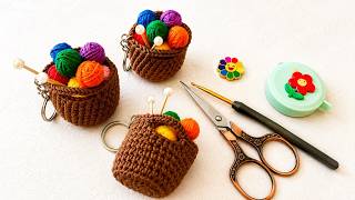 Tiny Crochet Yarn Basket Keychain 🧶 The Cutest Mini Crochet Project Ever!