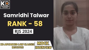 Samridhi Talwar , Rank-58, RJS 2024 | ENGLISH MEDIUM | Mock Interview | KDALC