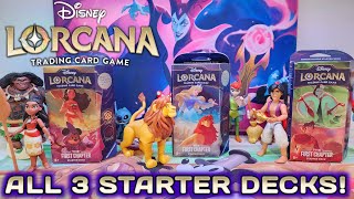 ALL YOUR DISNEY LORCANA TCG NEEDS IN 1 BOX! Unboxing All 3 First Chapter Starter Decks!