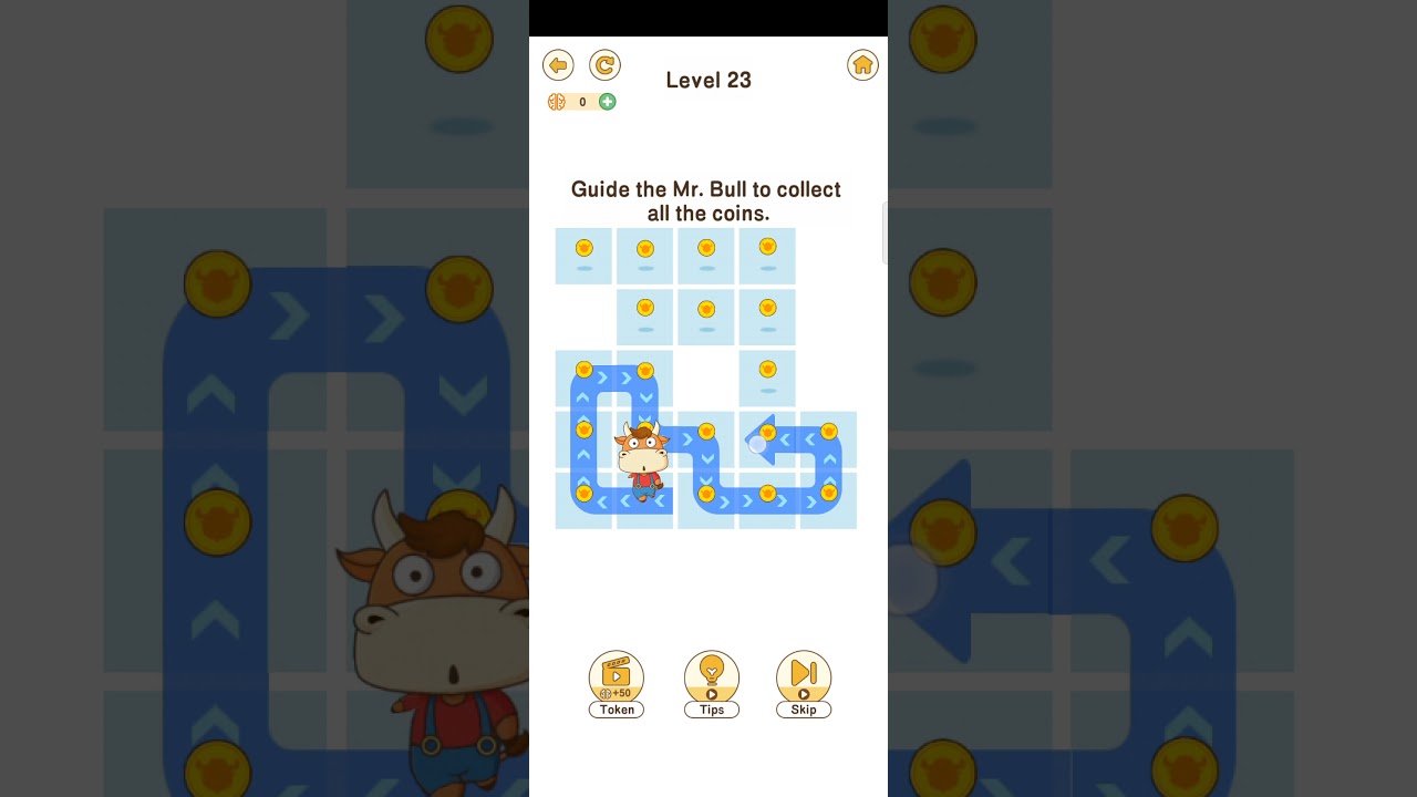 Brain Go 2 Coin Master Level 23 | Brain Go 2 Guide the Mr. Bull to collect all the coins.