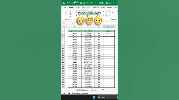 Calculate and Group Age in Microsoft Excel #shorts