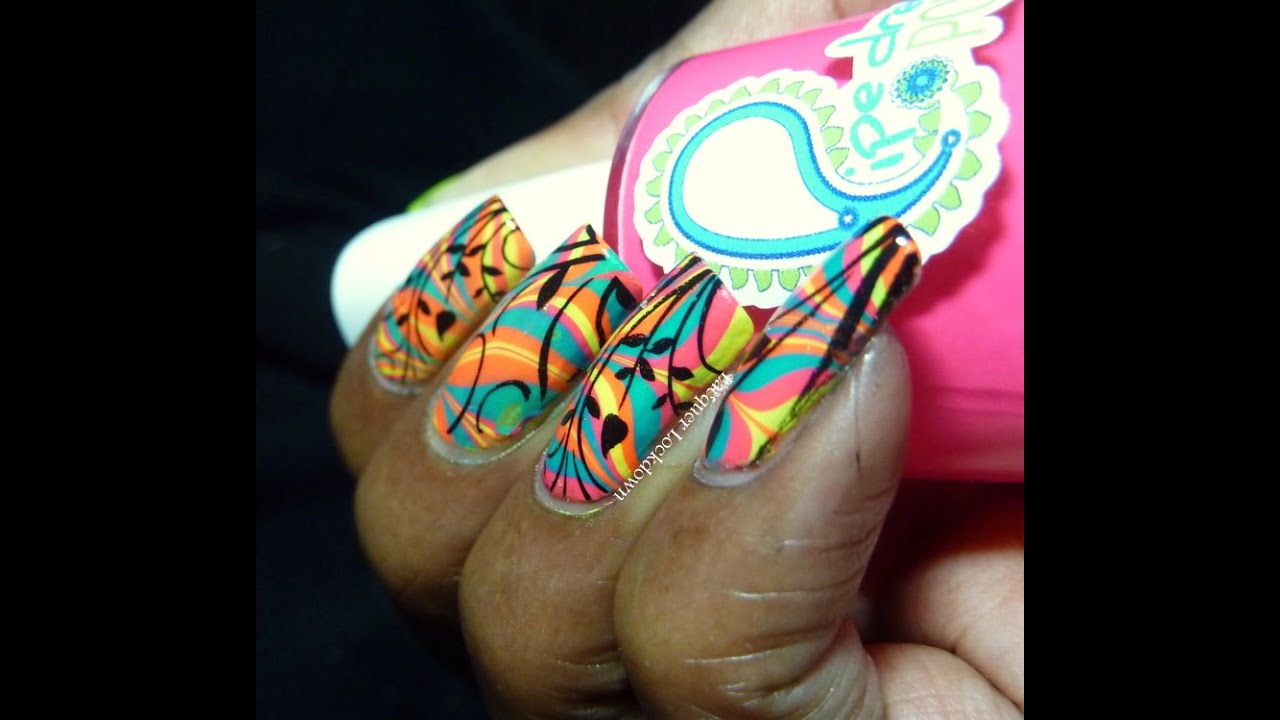 Neon Abstract Watermarble Nail Art - YouTube