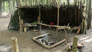 Overnight Bushcraft Trip - Camping in a Debris Shelter - Cooking Wild Meat on Open Fire