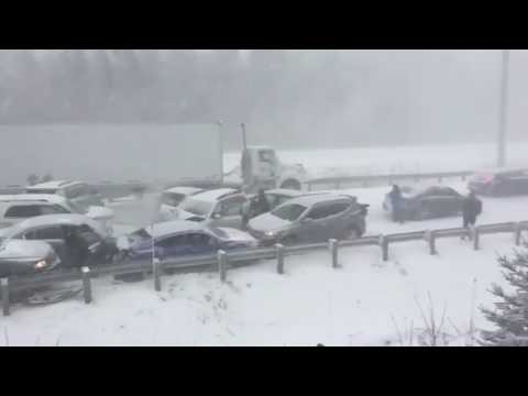 40-car pileup during winter storm in Quebec, Canada