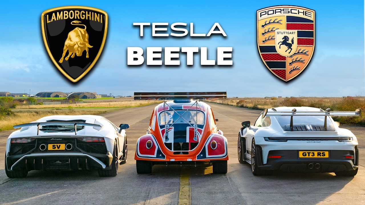 Lambo Aventador SV v 911 GT3 RS v Tesla Beetle: DRAG RACE