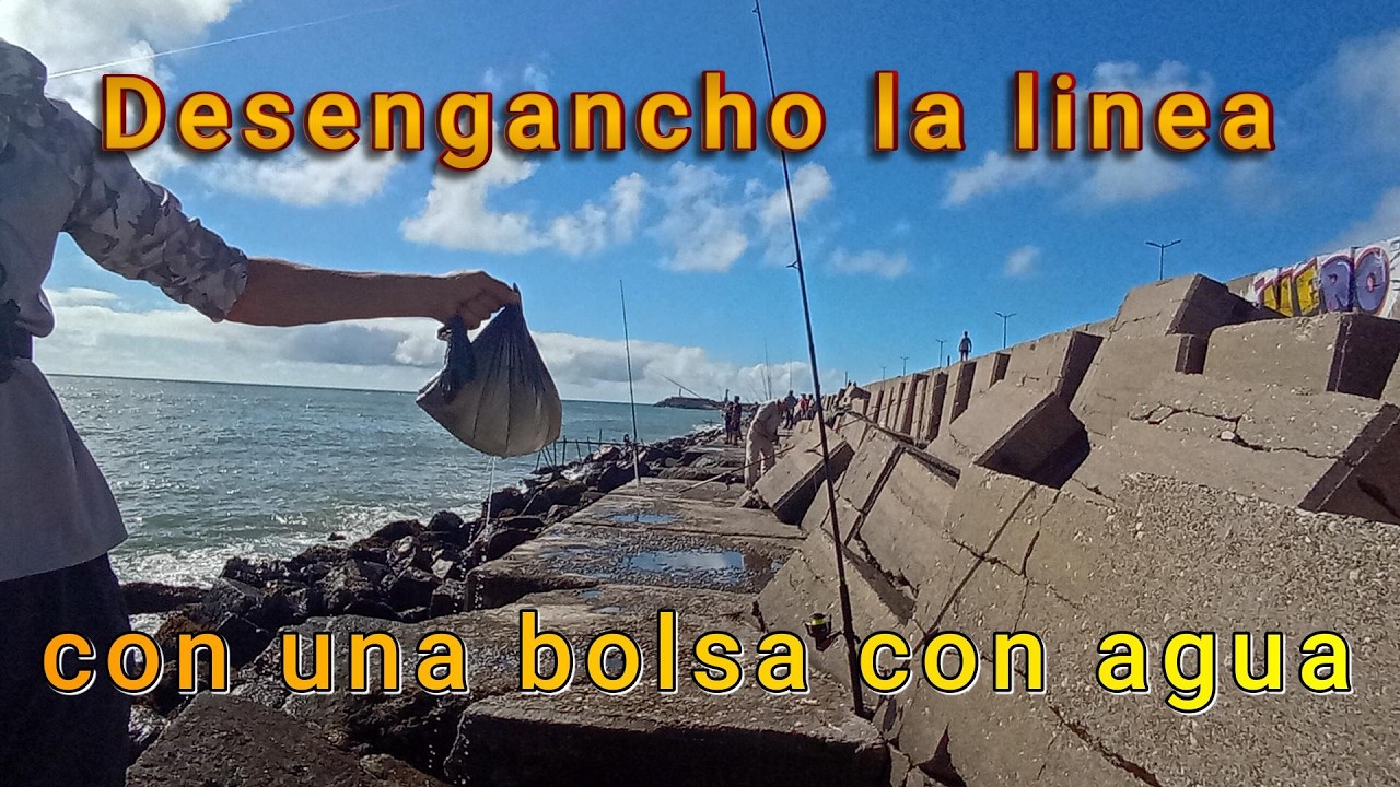 EL TRUCO PARA DESENGANCHAR LA LINEA DE PESCA,UNA BOLSA CON AGUA !!!