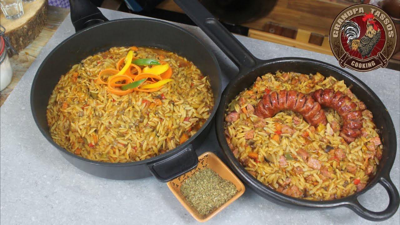 Критараки - паста в двух вариантах | Веганский с овощами и с овощами и деревенской колбасой