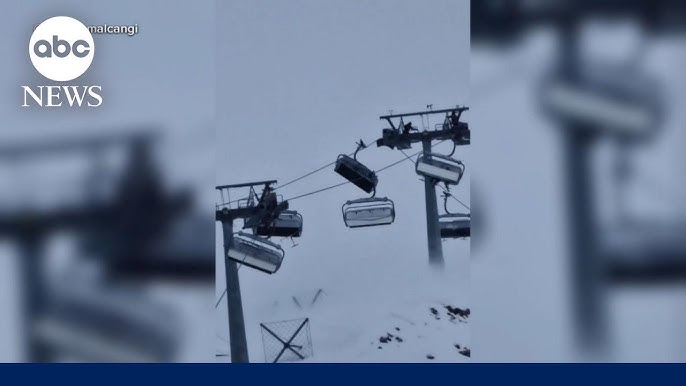 Ski Lifts Violently Shake In Powerful Winds At Italian Ski Resort