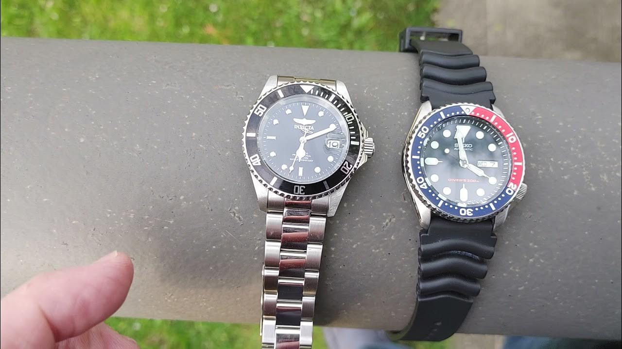 Invicta Pro Diver Seiko skx oo9 both has fantastic bezel action - YouTube