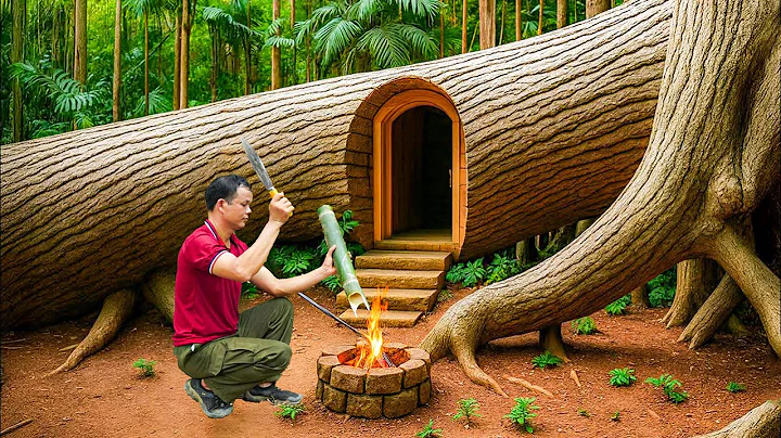 I Building a Shelter to Avoid Wild Boars Under a Fallen Oak Tree | Survival Cooking