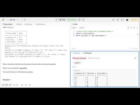 LeetCode SQL 1757: Recyclable and Low Fat Products | Step-by-Step Solution