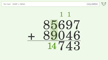 Long Addition Problem 85697+89046: Step-by-Step Video Solution | Tiger Algebra