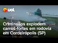 Criminosos explodem 2 carros-fortes no interior de SP; veja vídeo