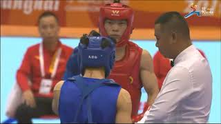 第15届武术世锦赛60公斤男子散打决赛，中国小将以压倒优势夺冠
