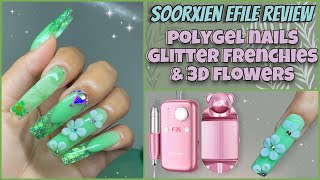 GREEN GLITTER FRENCHIES & 3D FLOWER POLYGEL NAILS || SOORXIEN EFILE REVIEW screenshot 5