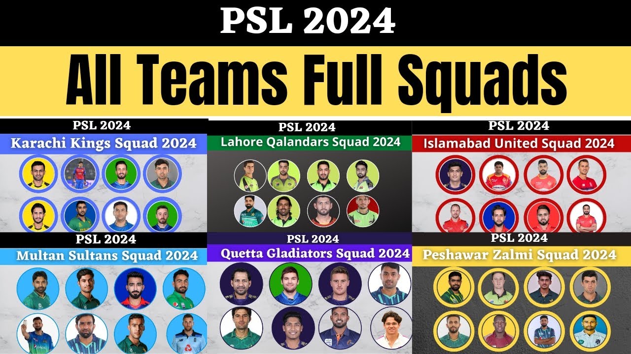 [PSL 2024] All Teams Full Squads PZ, IU, QG, LQ, KK, MS squads PSL 9