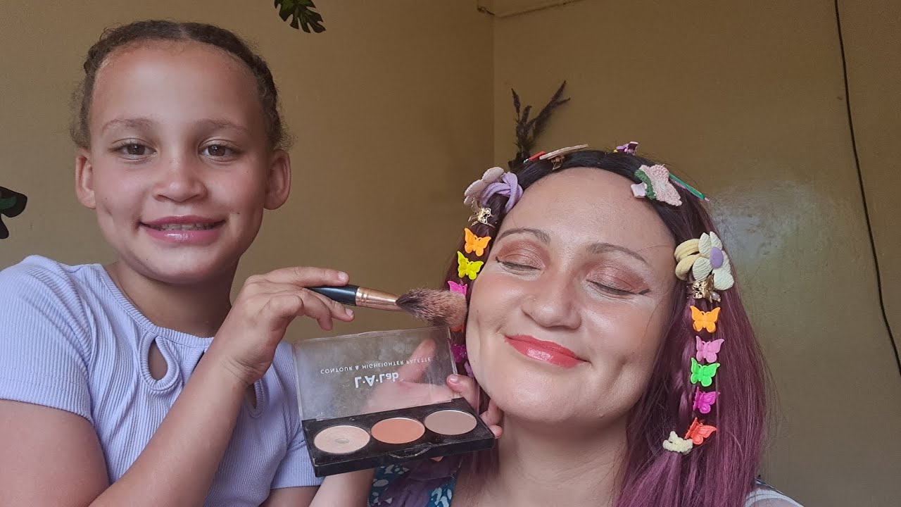 9 year old Daughter does her mommy makeup and Hair // Relaxing Asmr sounds and touches //Young girl