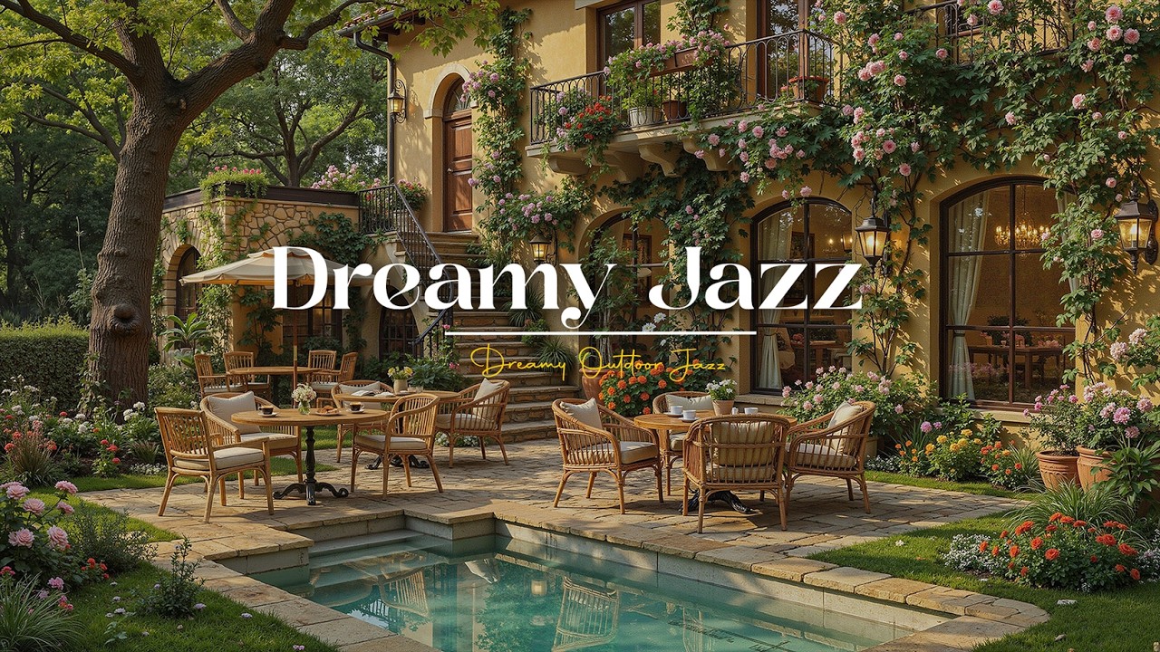 Уютный европейский сад с джазовой атмосферой ☕ Модная весенняя атмосфера кафе для учебы и отдыха