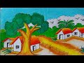 Drawing village scenary by oil pastel very easy.
