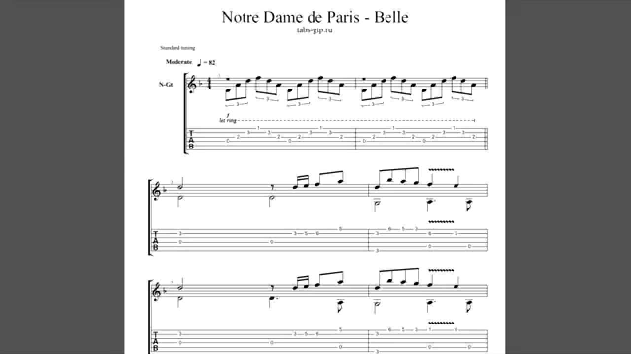 Нотр Дам де Пари Belle ноты и табы YouTube. 