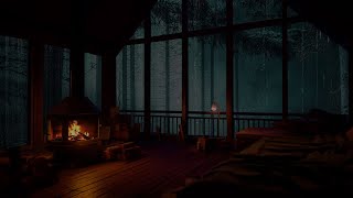 A cozy attic atmosphere with the sound of rain and a crackling fire in the forest - rain for insomni