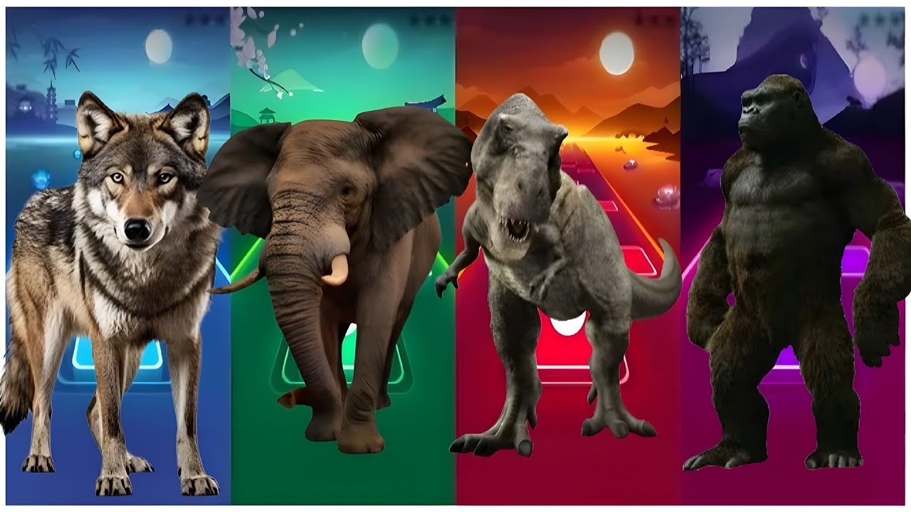 ⚡ LEGENDS COLLIDE: Savage Wolf 🐺 vs Giant Elephant 🐘 vs Furious T-Rex 🦖 vs Titan Kong 🦍