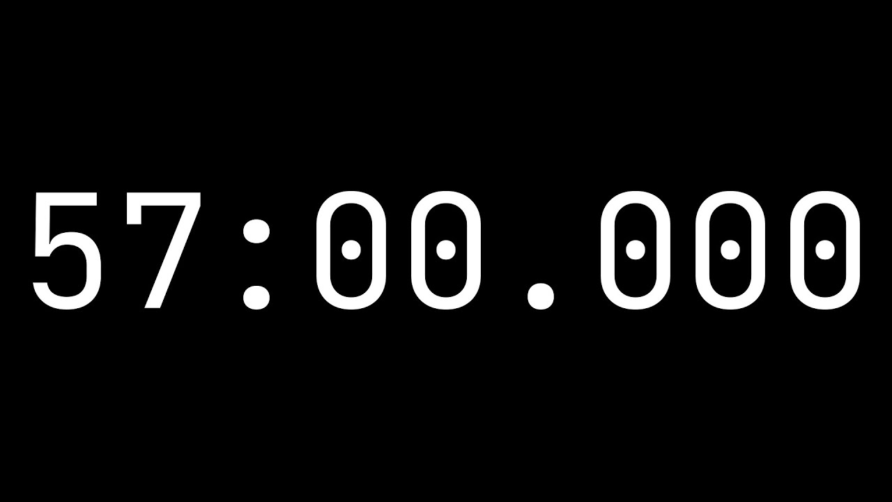 Countdown timer 57 minutes [57:00.000] - White on black with ...