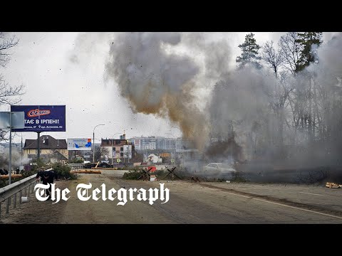 Moment Russian strikes hit civilian escape route in Irpin, Ukraine