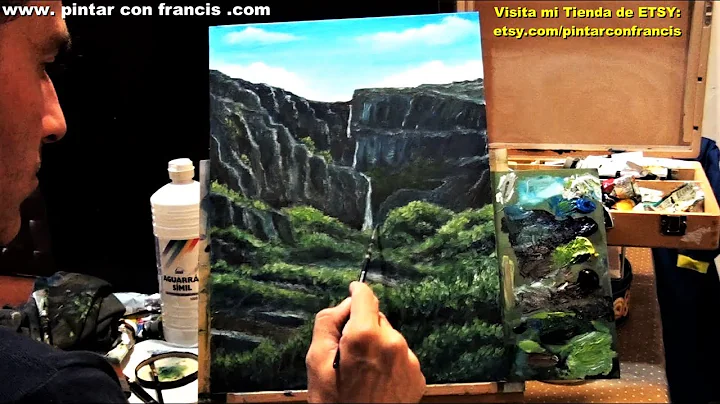 Como pintar Roca, Vegetacin y Cascada al leo | Pin...