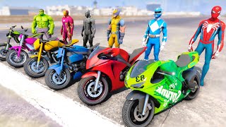 RACING MOTORCYCLES Spider-man Challenge with Superheroes Batman Iron Man Hulk Wolverine - GTA 5