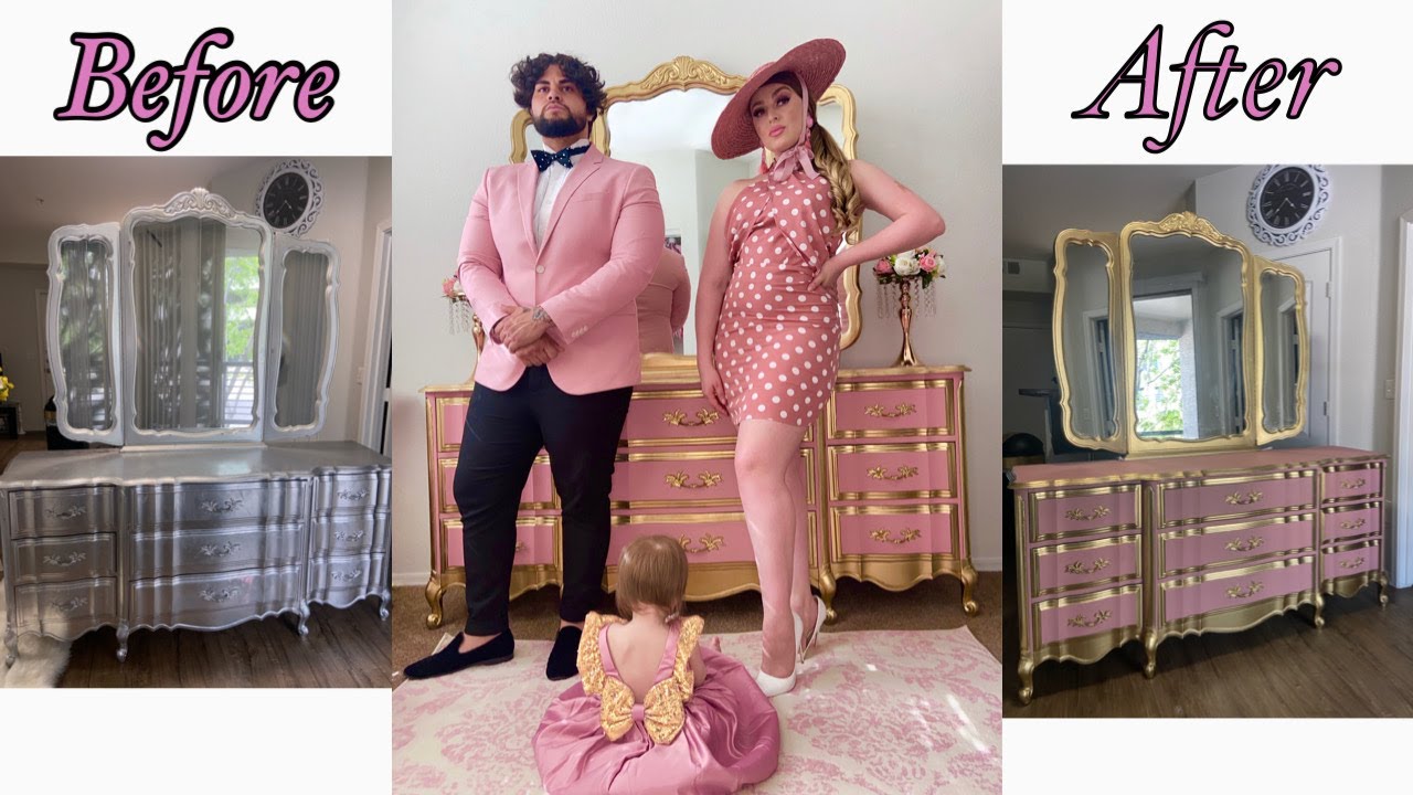 How To Refinish a French Provincial Dresser (Pink And Gold Dresser) YouTube