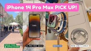 Pick Up iPhone 14 Pro Max with me I was the only girl in line Sneak Peek Apple Store Watch 8