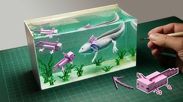 Diorama of MINECRAFT RTX ON/OFF Axolotls in the Aquarium / Polymer Clay / Epoxy Resin