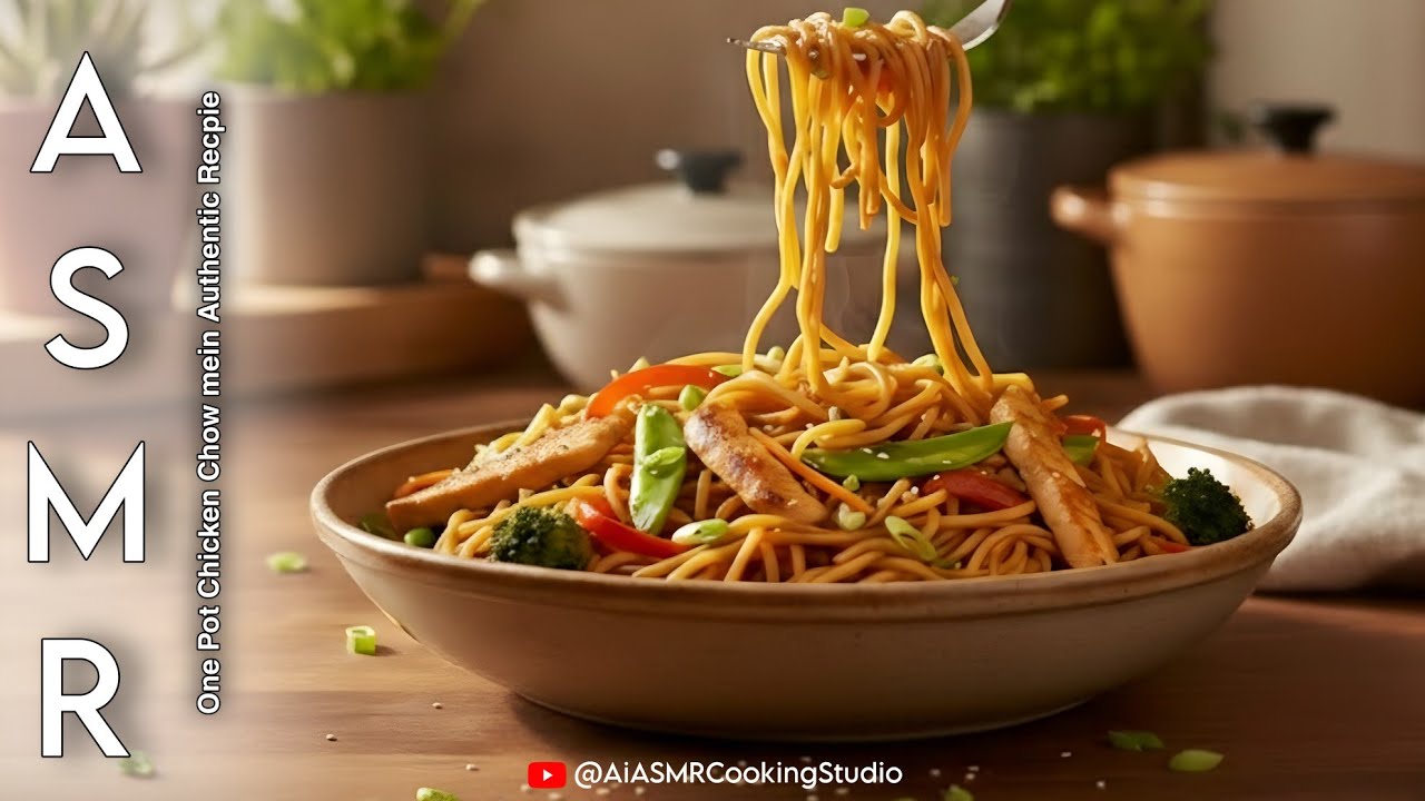 ASMR One Pot Chicken Chow Mein | Cozy Cooking Sounds | No Talking 