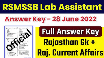 Lab Assistant Exam Answer key 2022 | 28 June 2022 Answer Key | Rajasthan Current Affairs