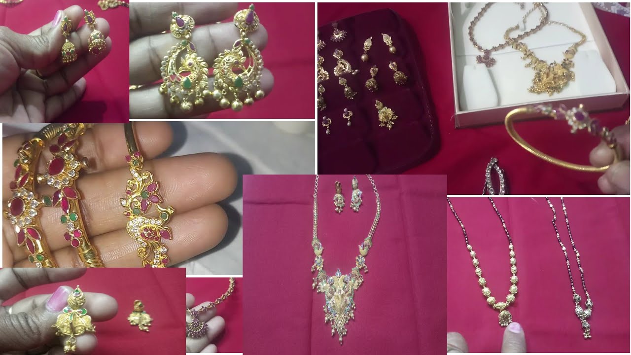 My gold jewellery collection with weight in telugu| Earrings, nallapusalu, bangles, bracelet gold lo