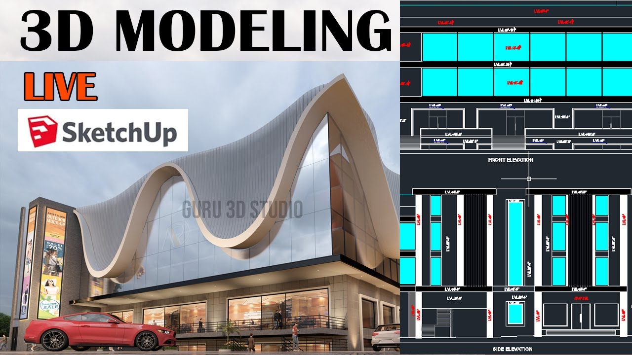 Change Commercial Exterior 3D in SketchUp | Commercial Elevation 3d ...