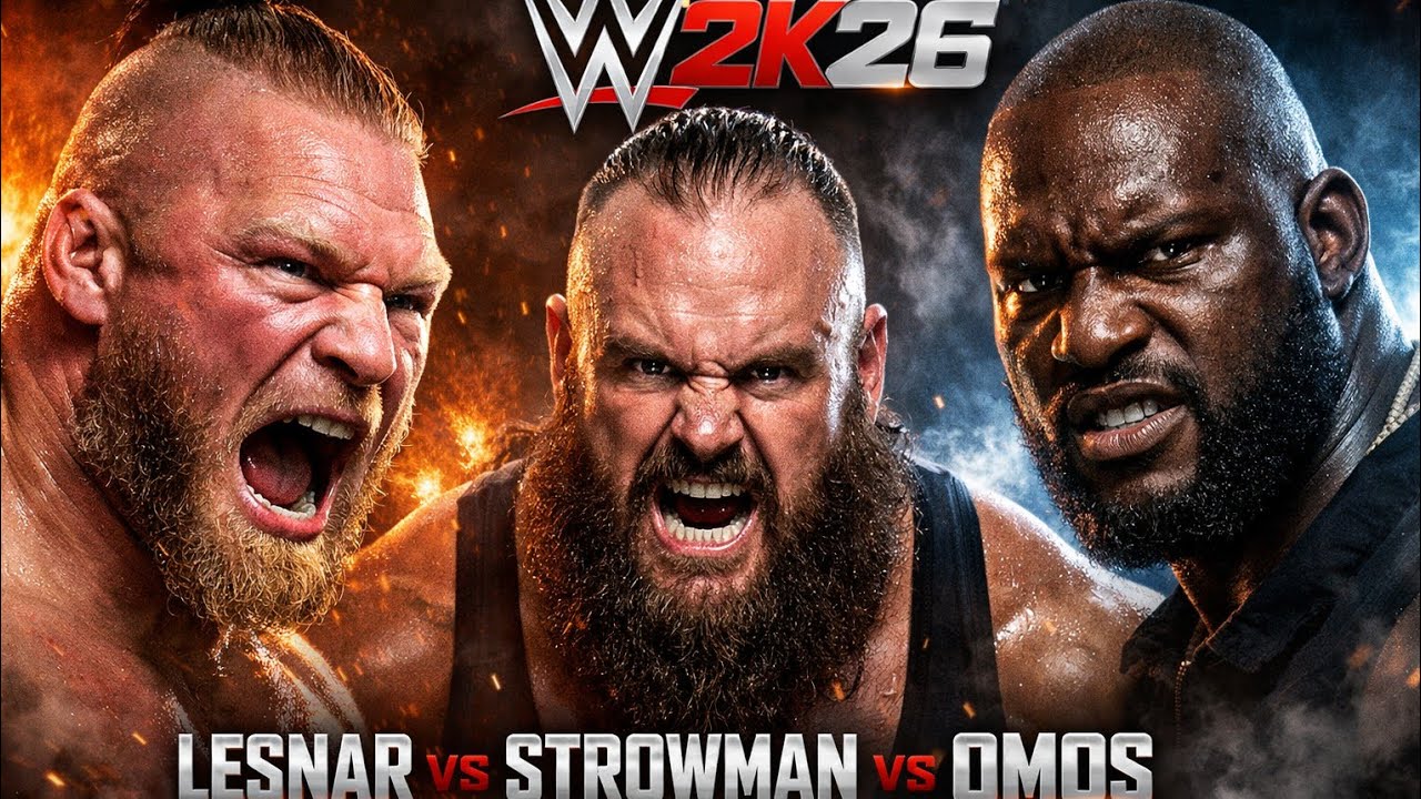 Brock Lesnar vs Omos & Braun Strowman – 2 on 1 Handicap WAR!