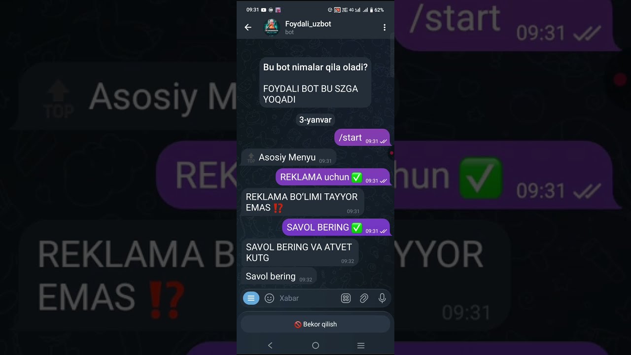 TELEGRAMDA BOT YARATISH VA BOSHQARISH 