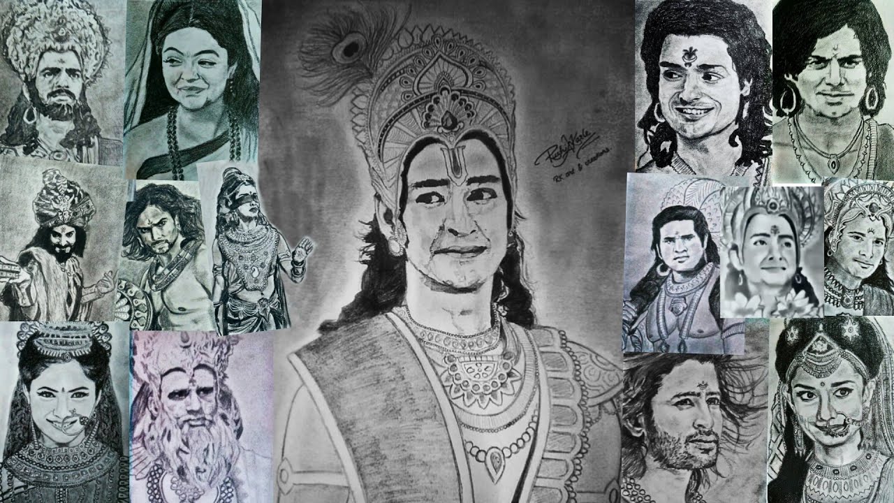 All Mahabharat Characters Drawing | Starplus Mahabharat Drawing ...