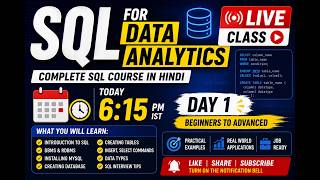 SQL for Data Analytics | Day 1 Live Class | SQL Complete Course for Beginners in Hindi | 6:15 PM