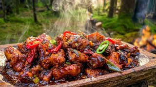 HOT GARLIC CHICKEN RECIPE | SPICY GARLIC CHICKEN COOKED OVER A CAMPFIRE