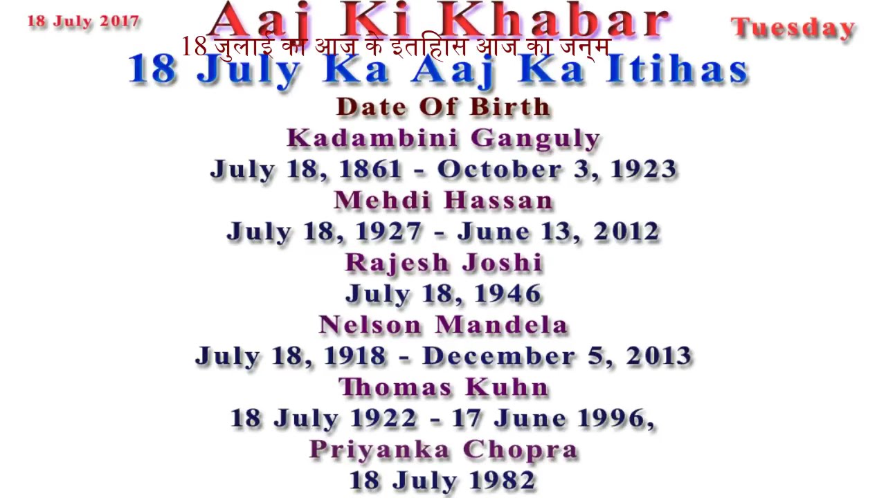 Aaj Ka Itihas 18 July 2017 Janiye in Hindi