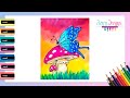 Cómo dibujar una MARIPOSA Y UN HONGO Paisaje fácil - Paso a paso