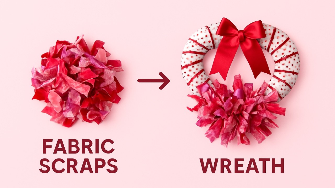 Декор из обрезков ткани за считанные минуты! | Венок из лоскутков ткани своими руками из магазина...