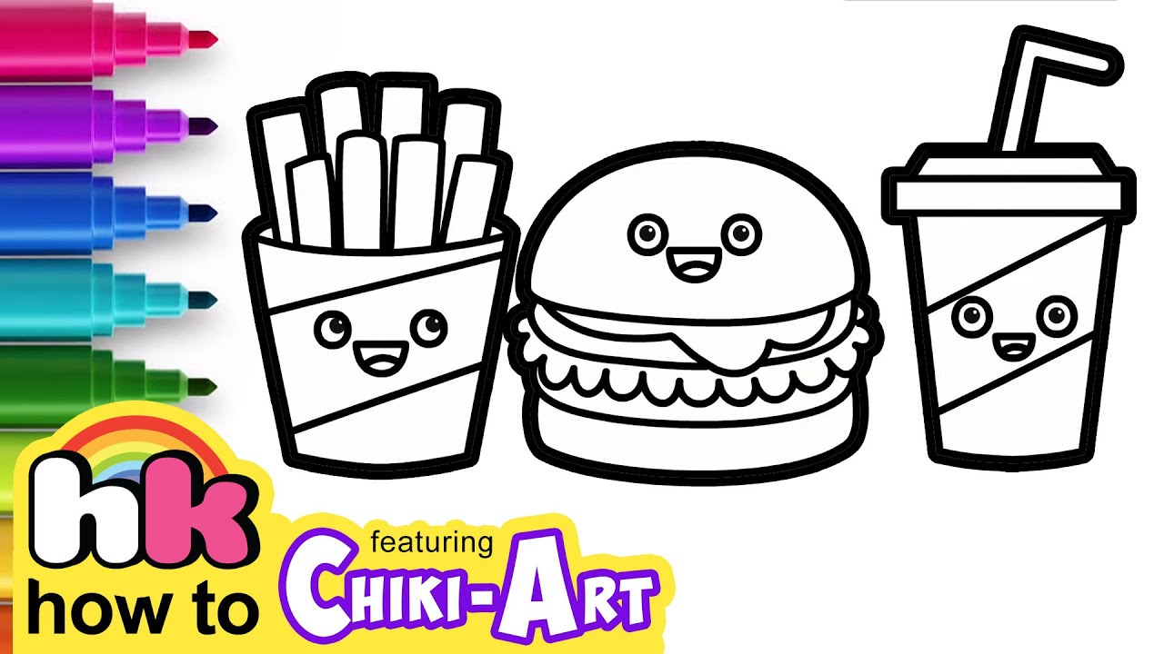 Glitter Burger Meal for Kids | How to Draw Burger and Fries | Hooplakidz How To - Chiki Art