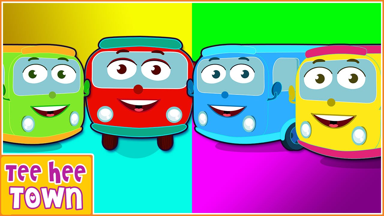 Wheels On The Bus | Five Coloured Buses | Nursery Rhymes with Lyrics By Teehee Town