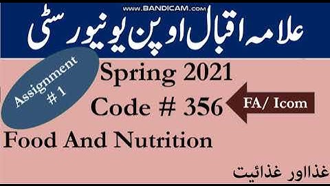 AIOU Code 356 Solved Assignment No.1 Spring  2021 || Subject Food and Nutrition  || Level: FA/ I Com